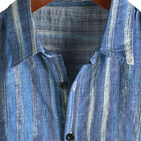 Retro Stijl Korte Mouwen Shirt met Blauwe Strepen voor Mannen