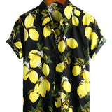 Hawaiiaanse korte mouwen katoenen shirt met gele citroenen voor mannen