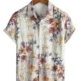 Korte Mouwen Katoenen Resort Overhemd met Botanische Aquarelprint voor Mannen