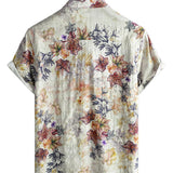 Korte Mouwen Katoenen Resort Overhemd met Botanische Aquarelprint voor Mannen