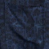 Heren Korte Mouwen Katoenen Boho Overhemd in Marineblauw met Geometrisch Tribalpatroon