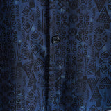 Heren Korte Mouwen Katoenen Boho Overhemd in Marineblauw met Geometrisch Tribalpatroon