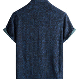 Korte Mouwen Boho Geometrische Tribal Shirt in Marineblauw voor Mannen