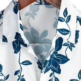 Heren Katoenen Blauw Bloemenoverhemd voor de Zomer met Knopen en Korte Mouwen