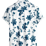 Heren Katoenen Blauw Bloemenoverhemd voor de Zomer met Knopen en Korte Mouwen