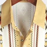 Heren Vintage Overhemd met Verticale Strepen en Korte Mouwen in Retro Stijl uit de Jaren '70 met Azteekse Print