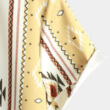 Heren Vintage Overhemd met Verticale Strepen en Korte Mouwen in Retro Stijl uit de Jaren '70 met Azteekse Print