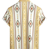 Heren Vintage Overhemd met Verticale Strepen en Korte Mouwen in Retro Stijl uit de Jaren '70 met Azteekse Print