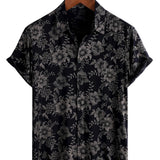 Hawaiiaanse Korte Mouwen Overhemd met Bloemenpatroon voor Mannen, Ademend, Kleur Marineblauw