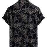 Hawaiiaanse Korte Mouwen Overhemd met Bloemenpatroon voor Mannen, Ademend, Kleur Marineblauw