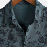 Korte Mouwen Vintage Katoenen Overhemd voor Mannen met Blauwe Bloemenprint