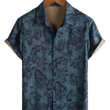 Boho Vintage Overhemd met Korte Mouwen van Katoen met Bloemenpatroon voor Mannen