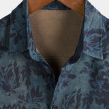 Boho Vintage Overhemd met Korte Mouwen van Katoen met Bloemenpatroon voor Mannen