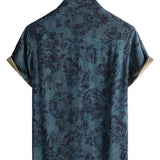 Boho Vintage Overhemd met Korte Mouwen van Katoen met Bloemenpatroon voor Mannen