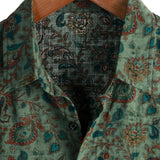 Vintage Korte Mouwen Katoenen Overhemd met Knopen in Retro Paisley Stijl Groen voor Mannen uit de Jaren '70