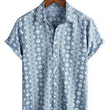 Retro Zomer Katoenen Overhemd voor Mannen, Korte Mouwen, Gestreept
