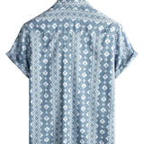 Retro Zomer Katoenen Overhemd voor Mannen, Korte Mouwen, Gestreept