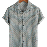 Heren Katoenen Casual Vintage Geometrische Overhemd met Knopen voor de Zomer Retro Korte Mouw