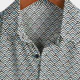 Heren Katoenen Casual Vintage Geometrische Overhemd met Knopen voor de Zomer Retro Korte Mouw
