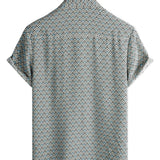 Heren Katoenen Casual Vintage Geometrische Overhemd met Knopen voor de Zomer Retro Korte Mouw