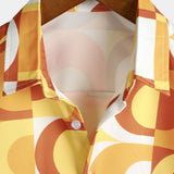 Retro Zomer Heren Overhemd van Katoen, Knopen, Oranje Vintage, Geometrisch, Disco, Strand, Koel, Korte Mouwen