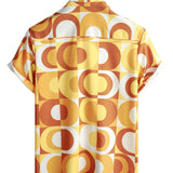 Retro Zomer Heren Overhemd van Katoen, Knopen, Oranje Vintage, Geometrisch, Disco, Strand, Koel, Korte Mouwen