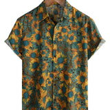 Zomer Hemd met Korte Mouwen in Retro Stijl met Zonnebloem Motief voor Mannen