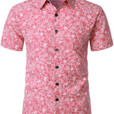 Hawaiiaanse Korte Mouwen Overhemd voor Mannen met Roze Knopen