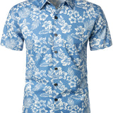 Aloha Overhemd met Korte Mouwen in Blauwe Tropische Bloemenprint voor Mannen