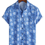 Katoenen Shirt met Tropisch Bloemenpatroon voor Mannen met Korte Mouwen