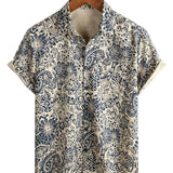Vintage Katoenen Overhemd met Knopen en Retro Bloemen Paisley Patroon voor Mannen met Korte Mouwen
