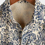 Vintage Katoenen Overhemd met Knopen en Retro Bloemen Paisley Patroon voor Mannen met Korte Mouwen