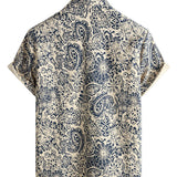 Vintage Katoenen Overhemd met Knopen en Retro Bloemen Paisley Patroon voor Mannen met Korte Mouwen