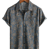 Mannelijk Katoenen Overhemd met Vintage Retro Paisley Bloemenpatroon uit de Jaren '70 met Knopen en Korte Mouwen voor het Strand