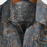 Mannelijk Katoenen Overhemd met Vintage Retro Paisley Bloemenpatroon uit de Jaren '70 met Knopen en Korte Mouwen voor het Strand