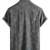 Mannelijk Katoenen Overhemd met Vintage Retro Paisley Bloemenpatroon uit de Jaren '70 met Knopen en Korte Mouwen voor het Strand