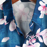Casual Overhemd met Korte Mouwen met Bloemenpatroon voor Mannen, Knopen, Kentkraag, Marineblauw, Zomer