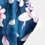 Casual Overhemd met Korte Mouwen met Bloemenpatroon voor Mannen, Knopen, Kentkraag, Marineblauw, Zomer