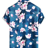 Casual Overhemd met Korte Mouwen met Bloemenpatroon voor Mannen, Knopen, Kentkraag, Marineblauw, Zomer