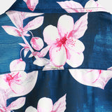 Casual Overhemd met Korte Mouwen met Bloemenpatroon voor Mannen, Knopen, Kentkraag, Marineblauw, Zomer