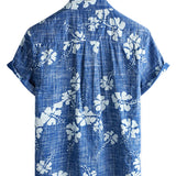 Hawaiiaanse Katoenen Overhemd voor Mannen met Korte Mouwen en Knopen in Blauw Bloemenpatroon