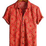 Heren Katoenen Retro Bloemen Overhemd uit de Jaren '70, Groen, voor de Zomer, Strand, Boho, Korte Mouwen