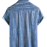 Retro Stijl Korte Mouwen Shirt met Blauwe Strepen voor Mannen