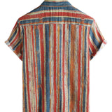 Heren Katoenen Casual Retro Overhemd met Korte Mouwen in Kleurrijke Strepen