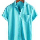 Korte Mouwen Katoenen Overhemd met Knopen voor Mannen, Casual Stijl, Losse Pasvorm, Strand