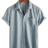 Korte Mouwen Katoenen Overhemd met Knopen voor Mannen, Casual Stijl, Losse Pasvorm, Strand