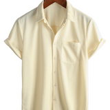 Korte Mouwen Katoenen Overhemd met Knopen voor Mannen, Casual Stijl, Losse Pasvorm, Strand
