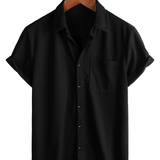 Korte Mouwen Katoenen Overhemd met Knopen voor Mannen, Casual Stijl, Losse Pasvorm, Strand