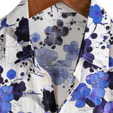 Heren Katoenen Retro Overhemd Blauw met Bloemen voor de Zomer met Korte Mouwen