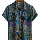 Heren Korte Mouwen Katoenen Retro Shirt met Bloemenpatroon, Ademend
